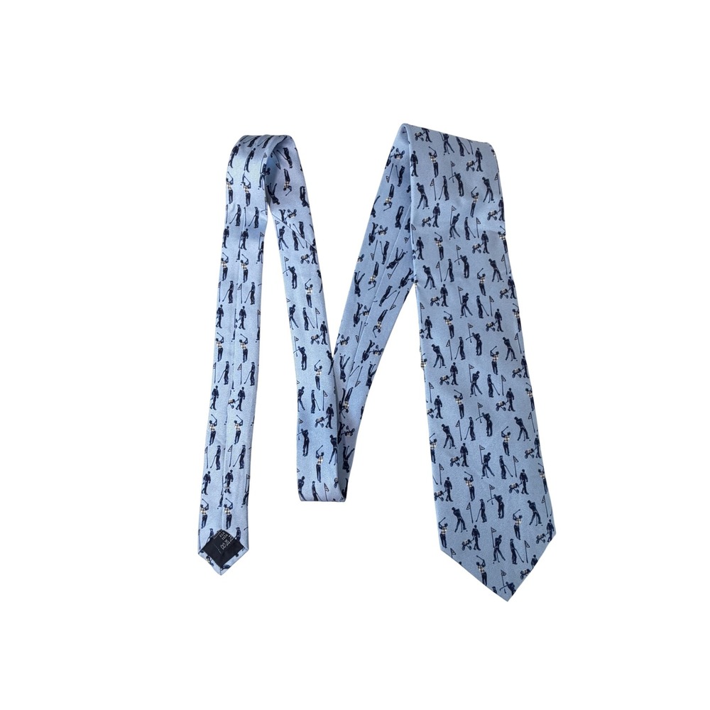 NWT Rare Burberry London Mens Silk Tie Light Blue Golf Theme Novelty Italy